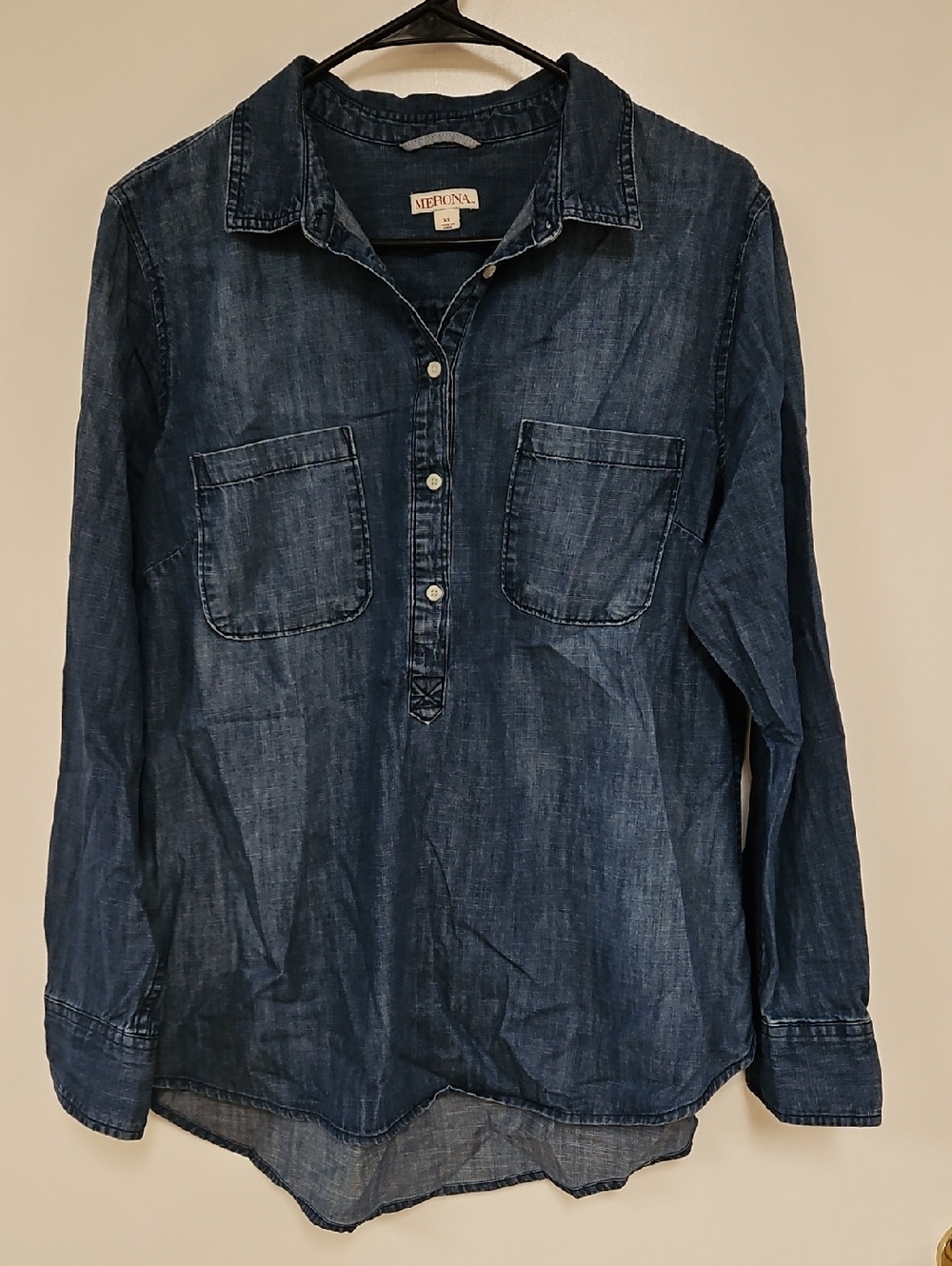 Merona Dark Indigo Denim Button-Front Casual Shirt